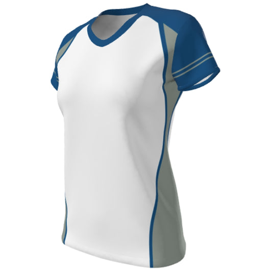 JUICE SUBLIMATED V-NECK CAP SLEEVE FITTED T-SHIRT- Womens